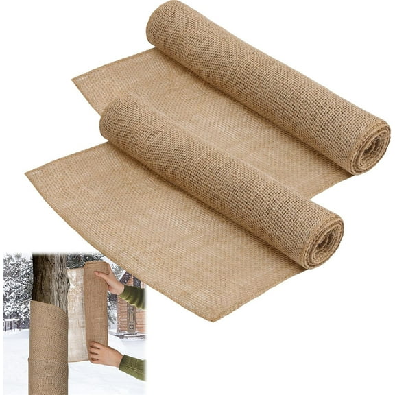 Tutuviw Tree Protector Wrap, Winter Tree Trunk Protector Cover, Burlap Fabric Garden Antifreeze Bandage, Jute Plant Wrap for Keeping Garden Plant Warm Moisturizing (30ft Long, 2 Rolls)