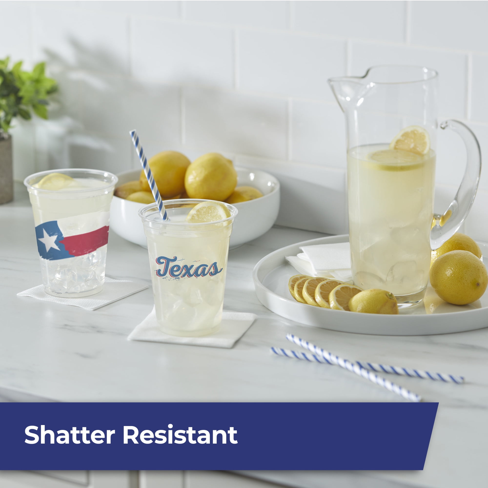 Hefty Party Perfect Disposable Clear Plastic Cups, Texas Print, 18 oz., 25 Count