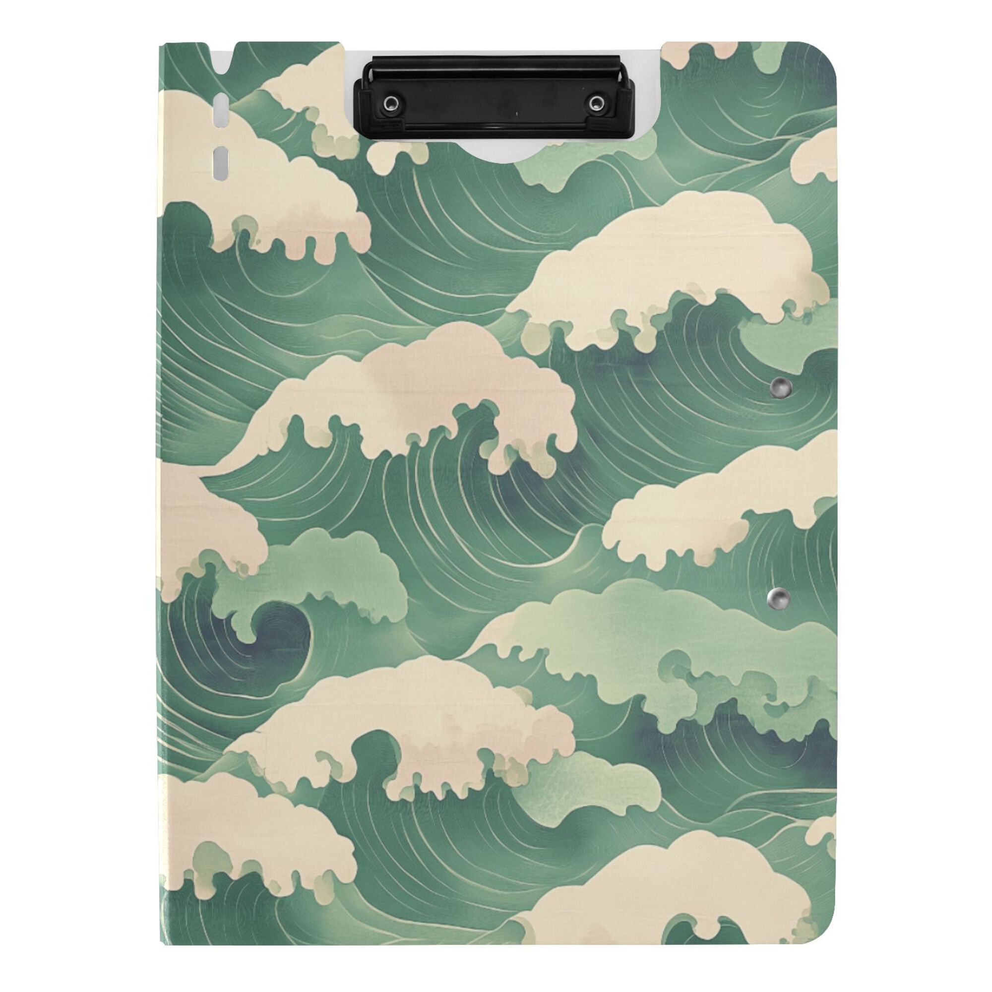 FORMRS A4 Clipboard Folder with Pen Holder Horizontal Foldable School Office Binder, Green Wave Pattern