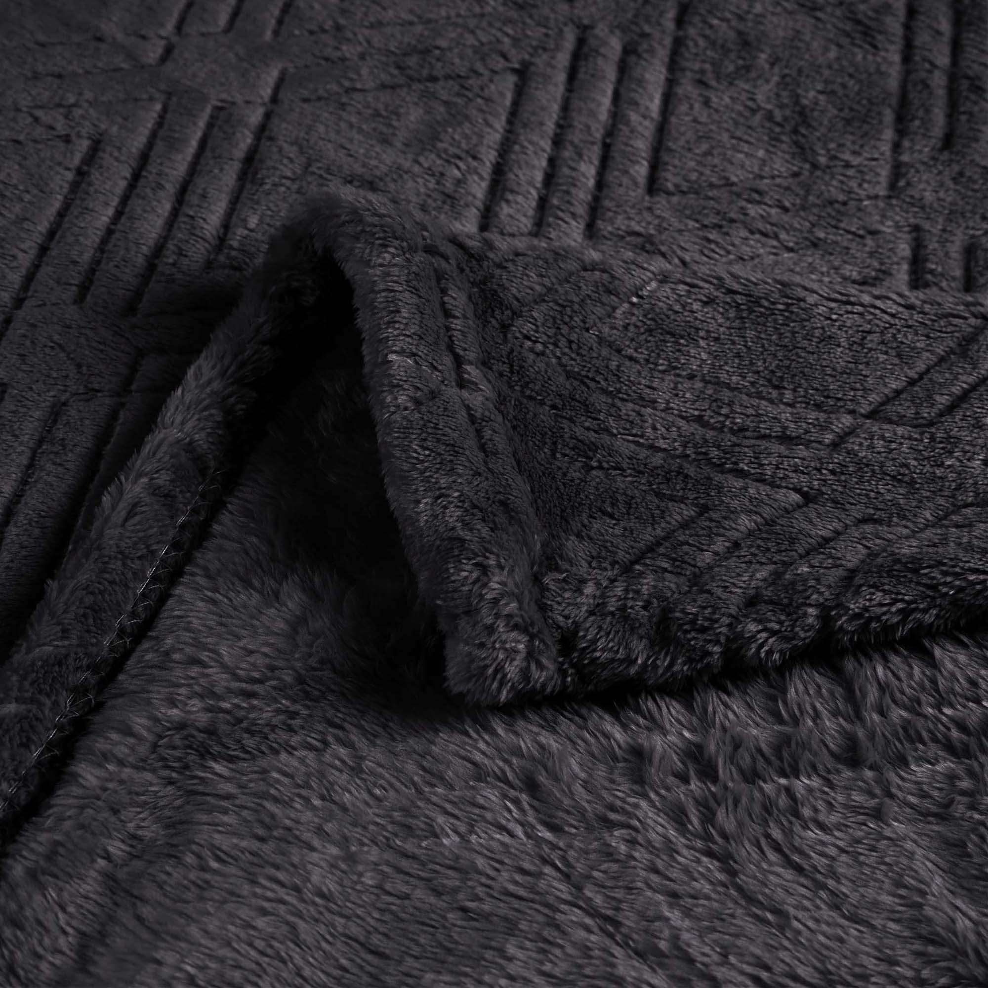 Superior Atka Fleece Diamond Blanket, 66" x 90" Soft Cozy Blankets, Twin Size, Black