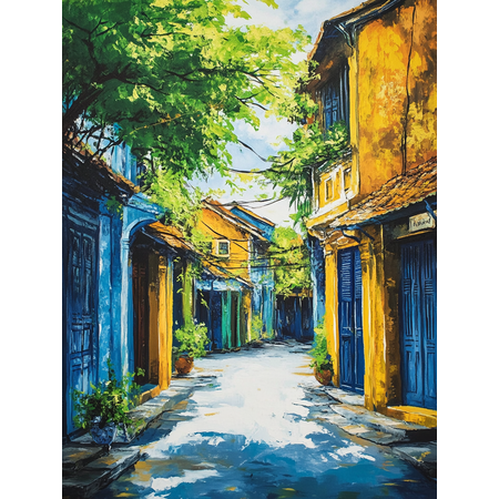 Yellow and Blue Alleyway Canvas Print/Wall Art,Perfect for Living Room,Bedroom,Dining Room,Office,Hotel Decor