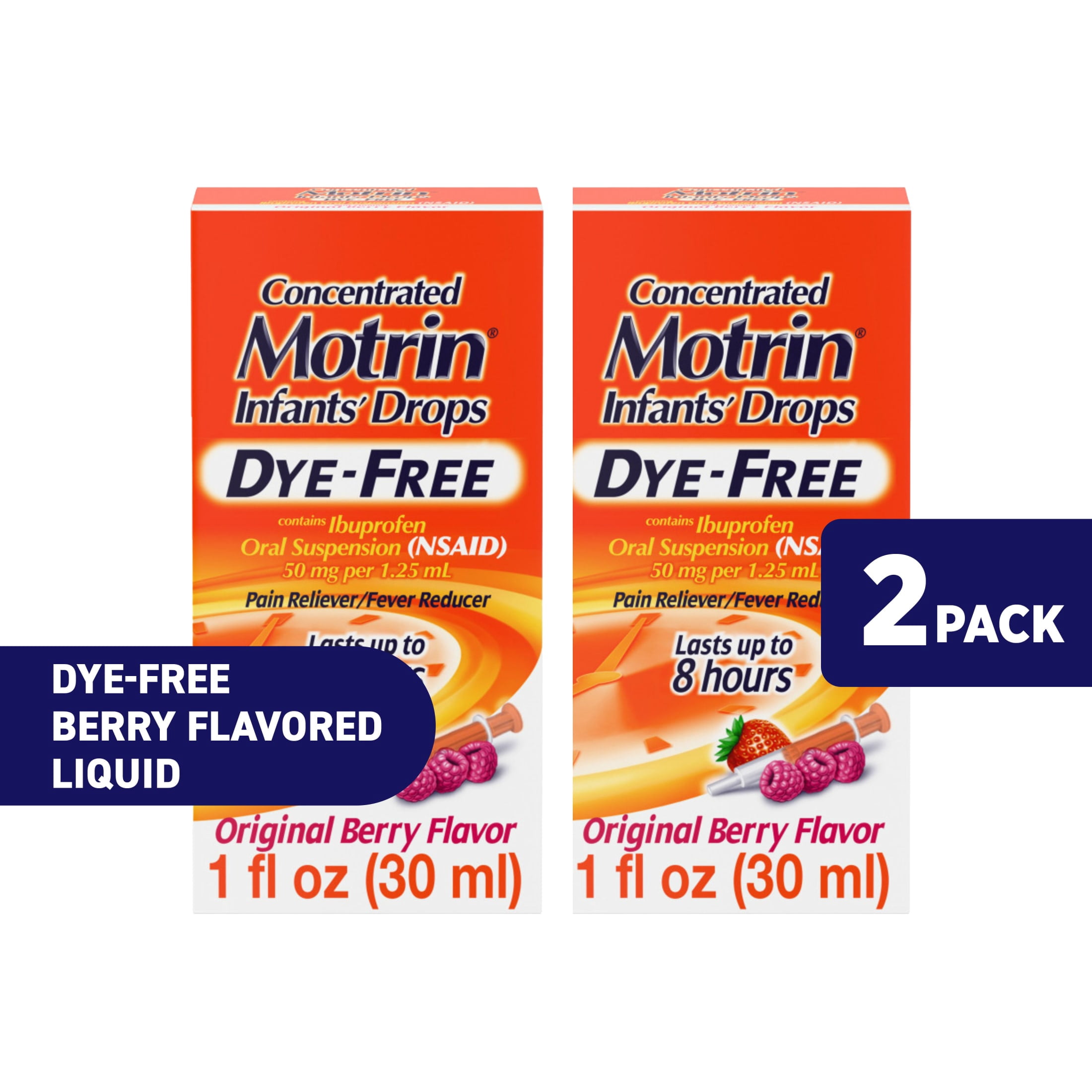 Infants' Motrin Dye-Free Liquid Ibuprofen, Berry Flavor, 1 Fl oz Twin Pack