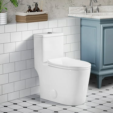 BOTHWA T036-WT Dual Flush Elongated One Piece Toilet with Fully Glazed and Skirted Trapway Modern Design Toilet