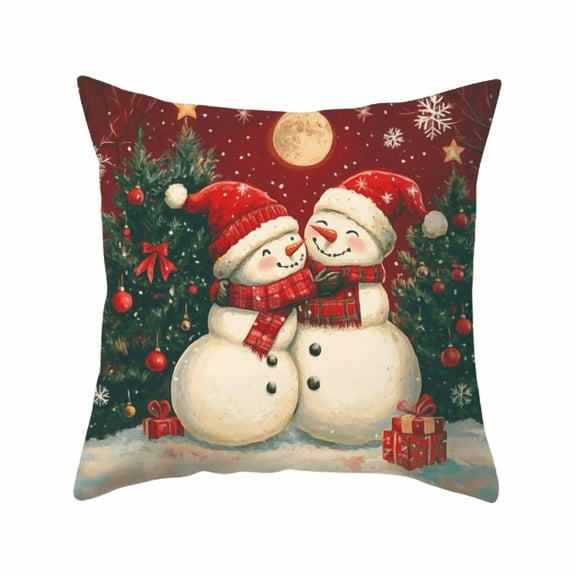 Hxlamzoo Christmas Snow-Scene Santa and Snowman Peach-Soft Pillow Cover, Brushed Microfiber Holiday Cushion Case with Hidden Zipper for Sofa Bed Home Decor, 18x18 20x20 12x20 Inches