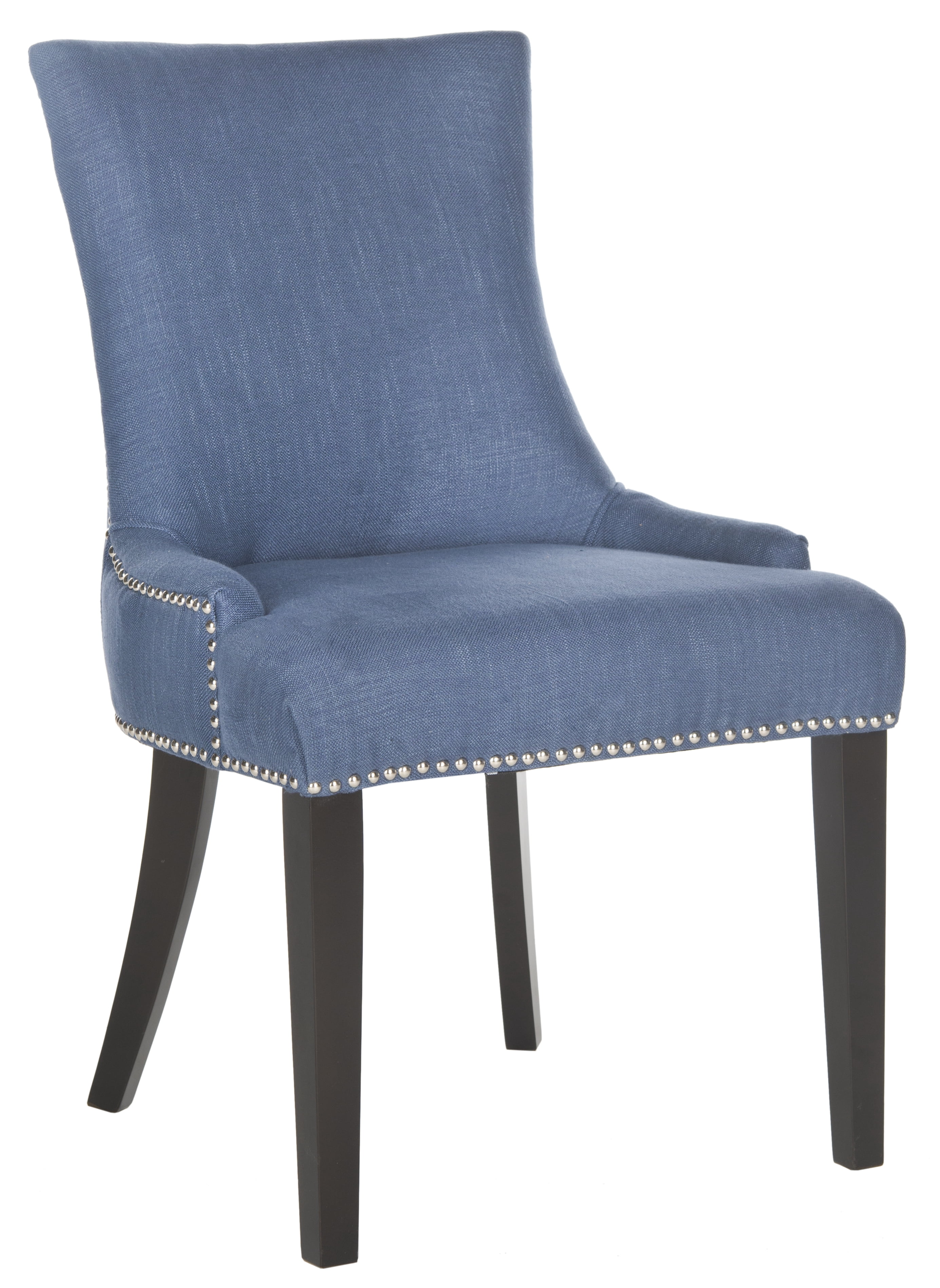 SAFAVIEH Lester 19" H Contemporary Glam Dining Chair, Navy/Espresso, Set of 2
