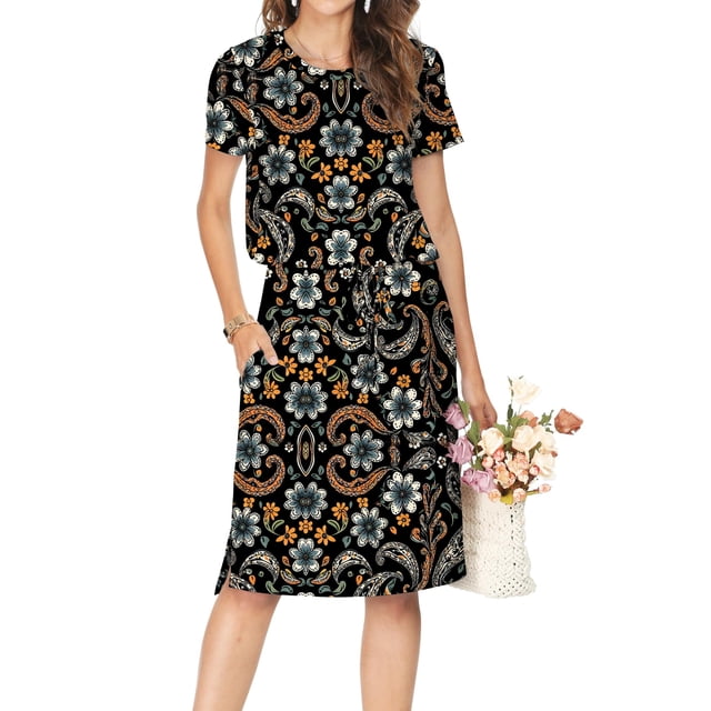 Vestido casual Simier Fariry Summer Manga Corta Negro XXL