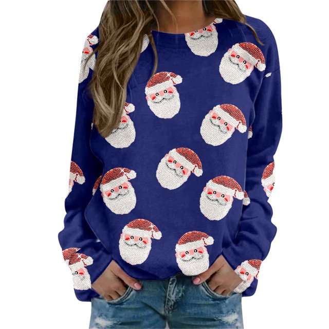 HNMKIU Hauts pour Femmes Quotidien Maison Extérieur Entraînement Manches Longues Col Rond T-Shirt Imprimé Chandail en Molleton Blouse