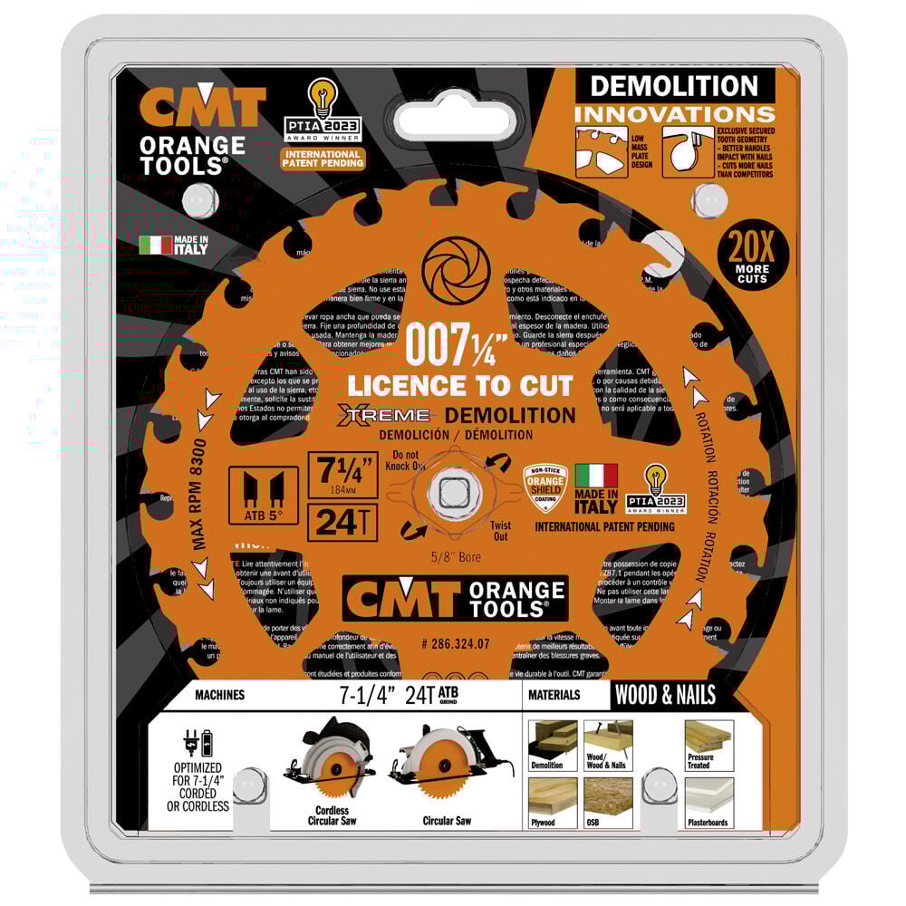 thumbnail image 3 of Cmt 7-1/4In 24T Wood Demolition Circular Saw Blade, 3 of 4