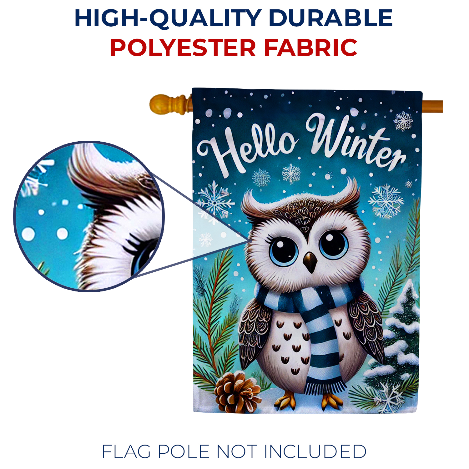 America Forever Hello Winter Owl House Flag, 28 x 40 inch Double Sided, Adorable Owl Greeting Yard Flag, Festive Winter Welcome Decor, Seasonal Outdoor Decorative for Lawn and House