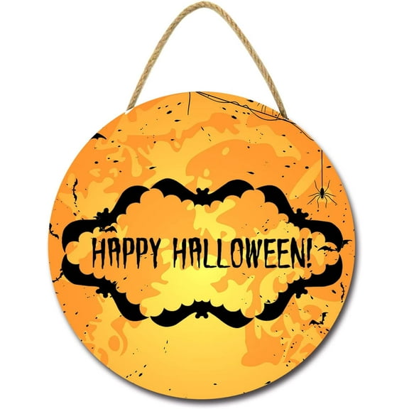 Eveokoki 12" Stay Spooky Hanging Sign for Front Door, Round Wooden Wreath for Home Wall Decor Halloween Day Festival Decoration Outdoor Indoor