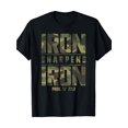 thumbnail image 1 of Camiseta cristiana de camuflaje para hombre con texto "El hierro afila al hierro", para gimnasio, 100 % algodón, 220 g, 1 of 6