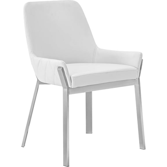Raimond Collection Modern Leatherette Upholstered Dining Chair with Stainless Steel Legs, White, Silver