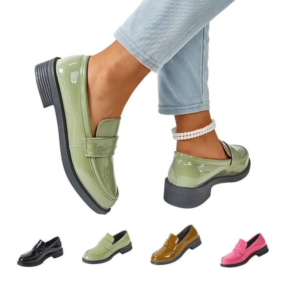 Women's Spring New Mary Loafers - Thick Sole Preppy British - Leather Shoes Green