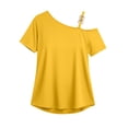 thumbnail image 5 of Women's Short Sleeve Tunic Tops One Shoulder Tops Sexy Cold Shoulder Shirts Summer Short Sleeve T-Shirts Vacation Loose Casual Tees, 5 of 6