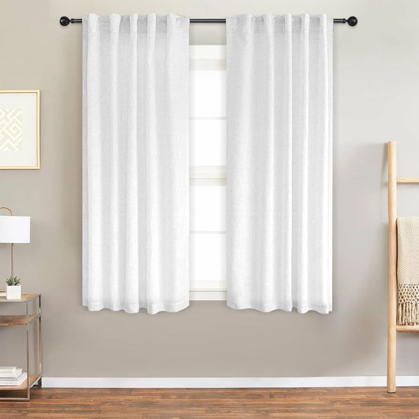 Lino Cortinas Blackout 100% Opacas, Bolsillo para Barra/Pestaña Trasera, para Recámara y Ventana de Sala, 2 Paneles (Blanco, 106.6 x 160 cm)