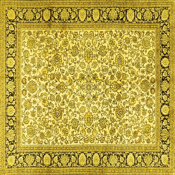 Ahgly Company Indoor Square Persian Yellow Traditional Area Rugs, 4' Square