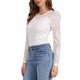 thumbnail image 4 of INSPIRAR CHIC Blusas de Encaje Floral Semitransparentes de Manga Larga con Volantes para Mujeres L Blanco Marfil, 4 of 6
