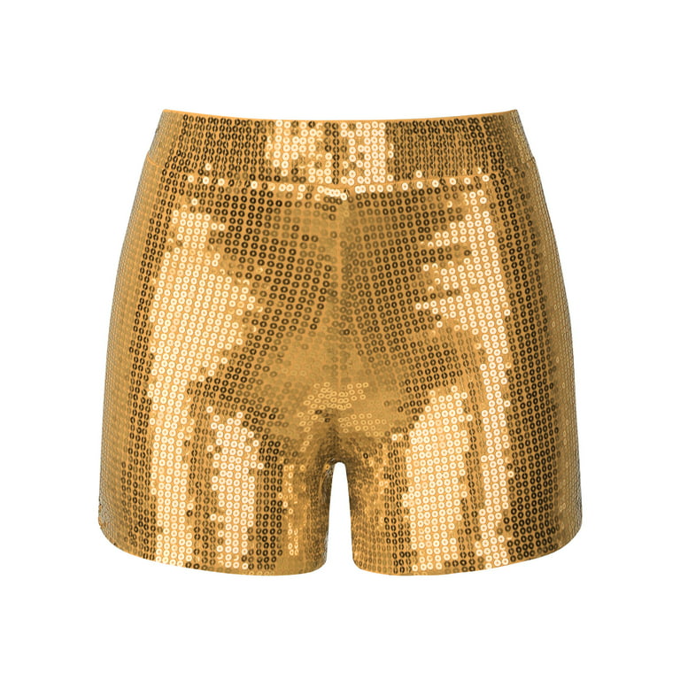 Aayomet Gym Shorts Women Women's High Waist Casual Shorts Hot Pants Women's  High Elastic Sequins Bar Performance Clothing Shorts,Gold M