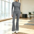 thumbnail image 2 of vdgthytj Workout Sets for Women 2 Piece Full Zip Stand Collar Cropped Jacket High Waist Flare Pants Gym Yoga Outfits(XX-Large,Gray), 2 of 6