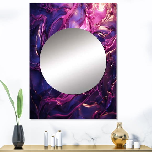 Designart "Crystal Essence in Pink and Purple Marble III" Abstract Marble Mirror Wall Decor - Modern Pink Abstract Mirror Wall Art For Entryway - 40" x 30" Inch