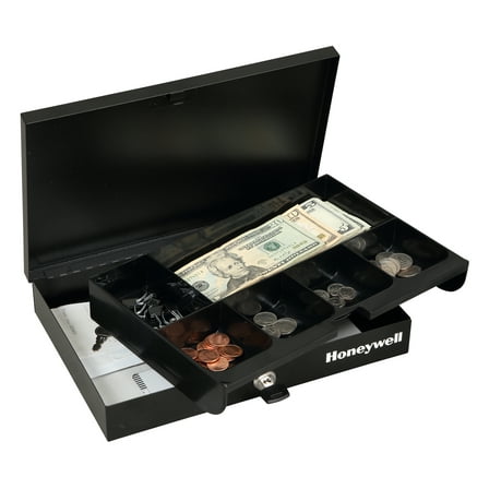 Honeywell Safes, 1 Bill and 5 Coin Slots Low Profile Steel Cash Box Key Lock, Removable Tray, 6212