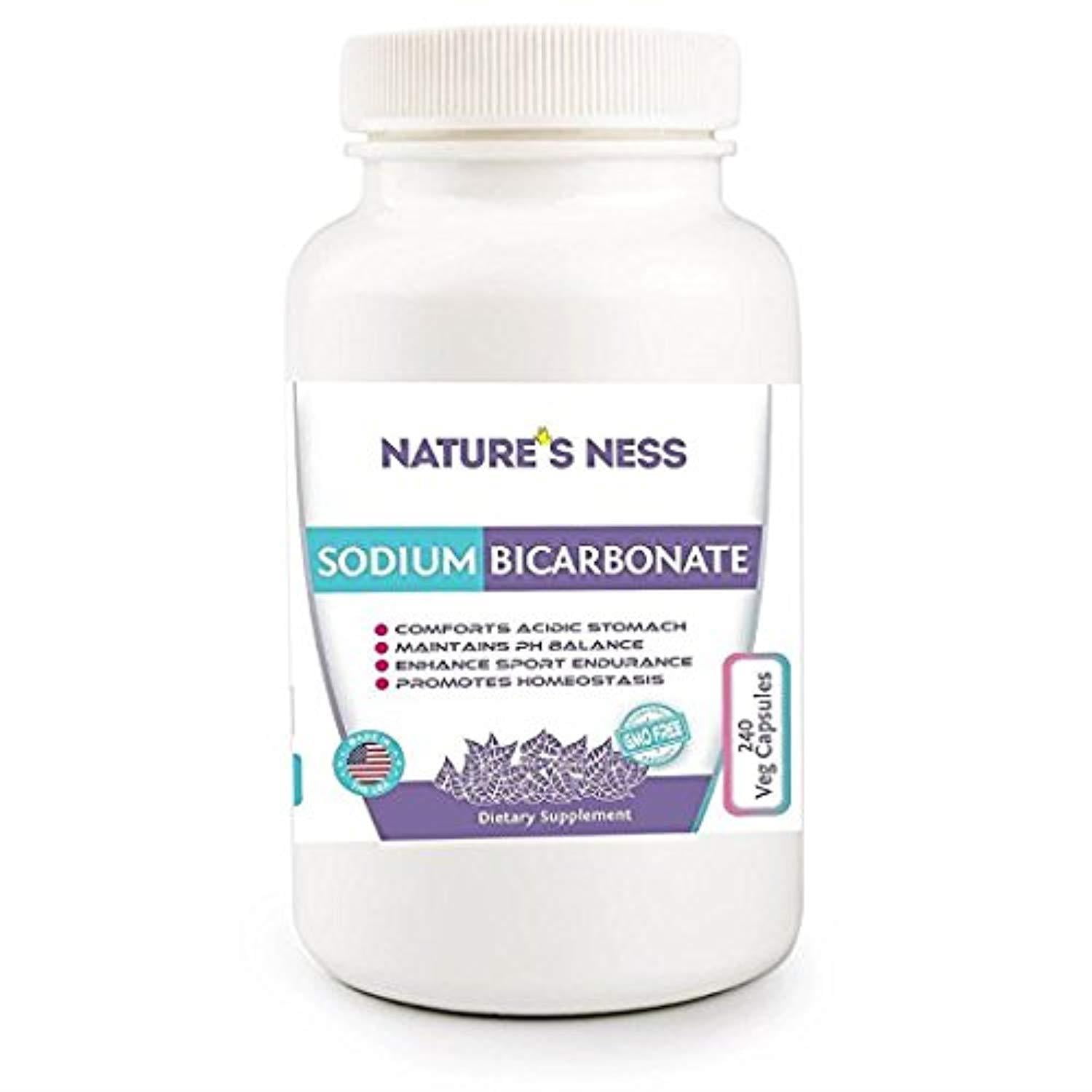 Natures Ness Sodium Bicarbonate 600mg 240ct Vegetable Capsules Antacid Relief Dietary Supplement