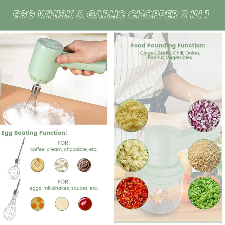 Electric Hand Mixer Food Chopper 2 In 1 Cordless Garlic Mincer