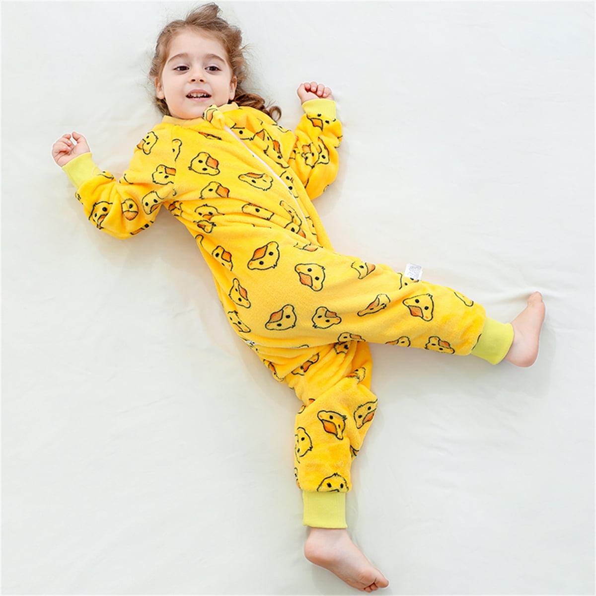 WIBACKER 6M-6Y Baby Warm Flannel Sleeping Bag, Infant Sleepsuit, Kids Toddler Boys Girls Long Sleeve Double Zipper Wearable Sleep Sack - Duck