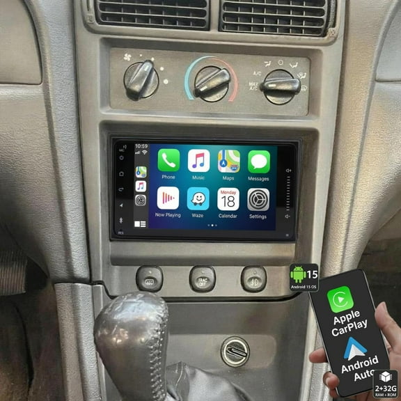 Molaner Car Radio Stereo for Ford Mustang 2001-2004 7 inch Andriod 15 Touch Screen Car Stereo Fit for Wireless Carplay Andriod Auto, Bluetooth, GPS, HiFi, SWC, WiFi, 2 32G