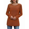thumbnail image 4 of Long Sleeve Women's Tops Spring Summer Outfits Dressy Casual Blouses Lace Trendy Waffle Knit Shirts Caramel Color M, 4 of 8