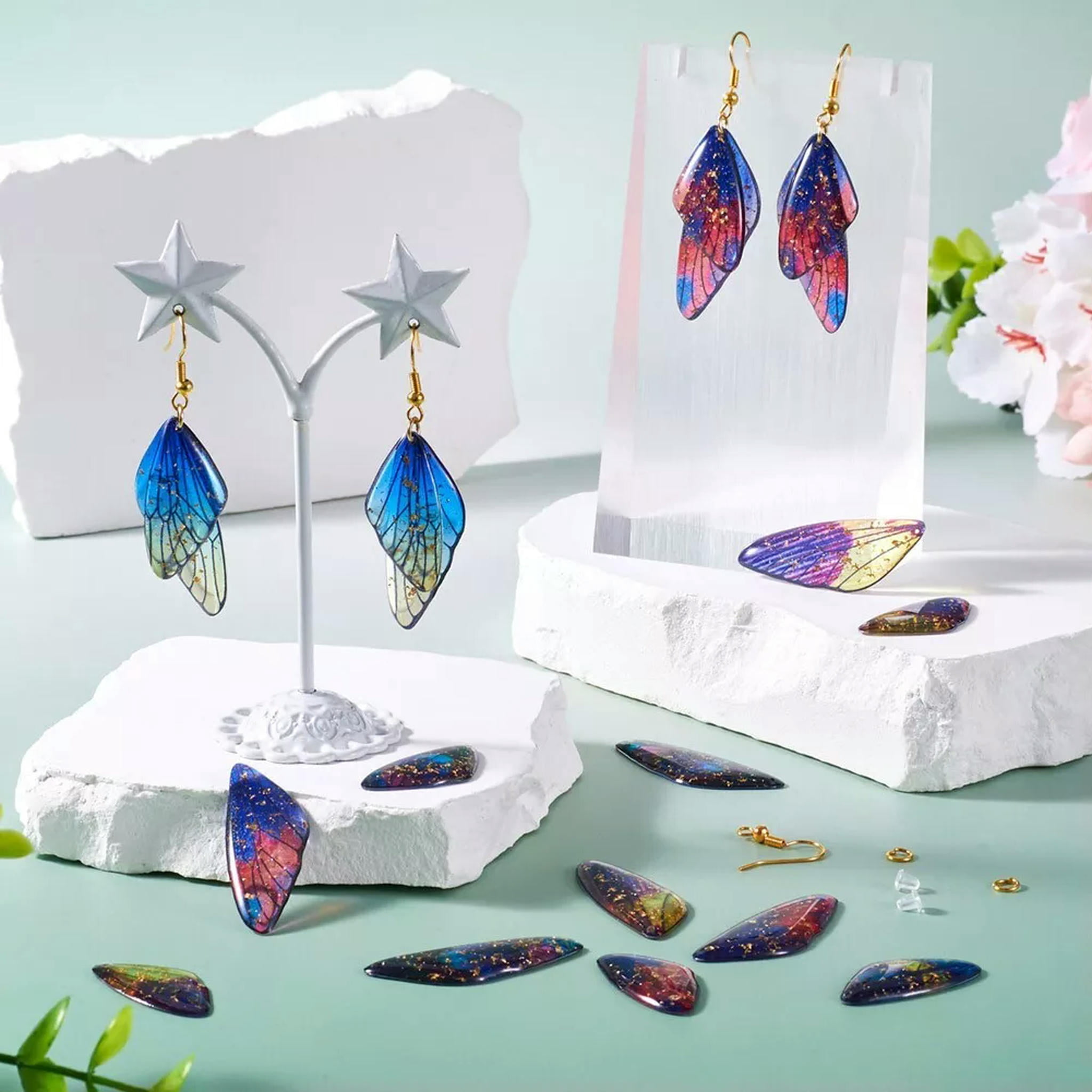 U8MO 1 Box DIY Butterfly Resin Dangle Earring Making Kit DIY Jewelry Findings 30x15mm