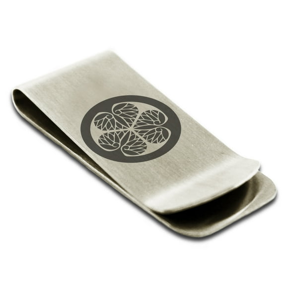 Stainless Steel Tokugawa Samurai Crest Engraved Money Clip Credit Card Holder