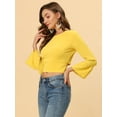 thumbnail image 4 of Unique Bargains Blouse Évasée à Manches Longues pour Femmes avec Nœud dans le Dos Crop Top de Fête, 4 of 5