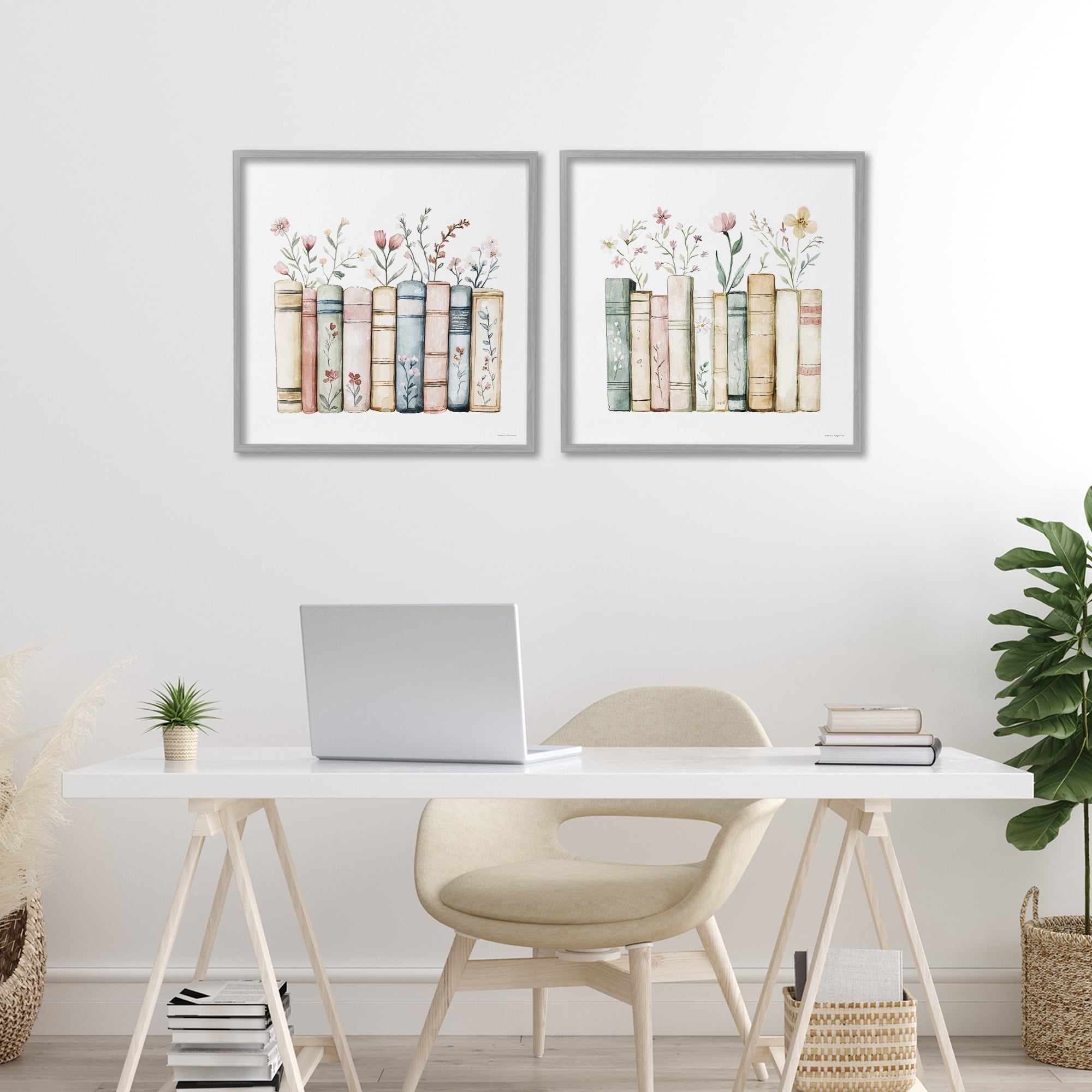 Stupell Industries Floral Stories & Blossoms 2 Piece Gray Framed Giclee Art Set, design by Svetlana Aleynikova