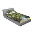 thumbnail image 2 of Ambesonne Forest Fitted Sheet & Pillow Sham Set, Serene Pathway Trekking, Twinxl, Green and Brown, 2 of 2