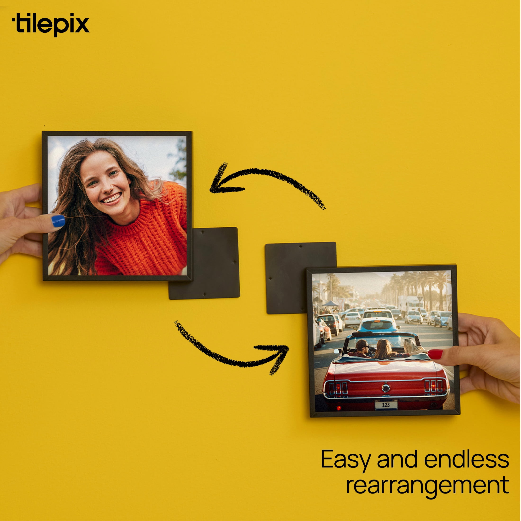 TilePix Mini 6x6 Black Photo Frame - Customizable Magnetic Frame for Gallery Wall, Nail-Free Hanging Photo Tile