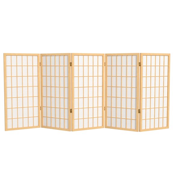 3 ft. Tall Classic Japanese Window Pane Lattice Privacy Screen - Natural - 5 Panels