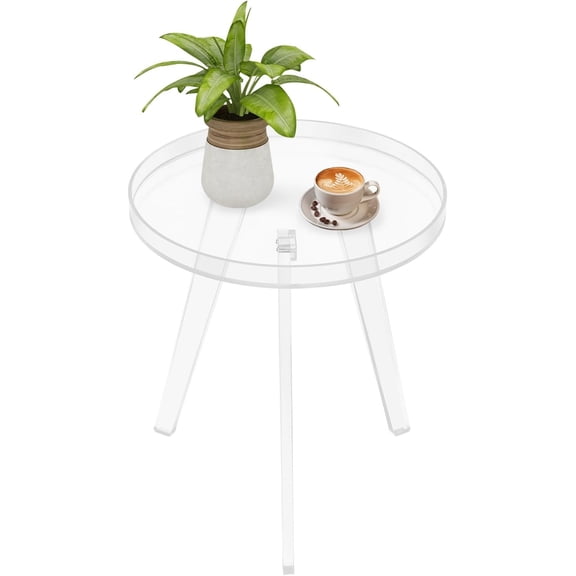 Acrylic Round Side Table Modern Nightstand with Transparent Small Round Top and Solid Post Small Drink End Table for Bedroom Living Room Balcony 15.7" L X 15.7" W X 18.1" H