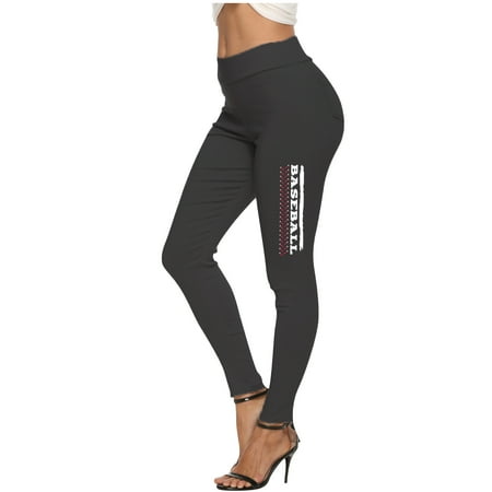 

SELONE Workout Leggings for Women High Waist High Waist High Rise Trendy Casual Printed Long Pant Ladies Fashion Solid Color Baseball Letter Leggings Trousers Pants for Everyday Wear Running Black M