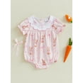 thumbnail image 4 of Qmyliery Baby Girl Easter Romper Rabbit Bow Doll Collar Ruffle Sleeve Bodysuit Cute Summer Clothes 3 6 12 18 Months, 4 of 9