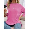 thumbnail image 4 of Womens Long Sleeve Tops Ribbed Loose Fit Oversized Sweatshirts with Side Slit High Low Hem Fall Outfits Rose Red M, 4 of 5