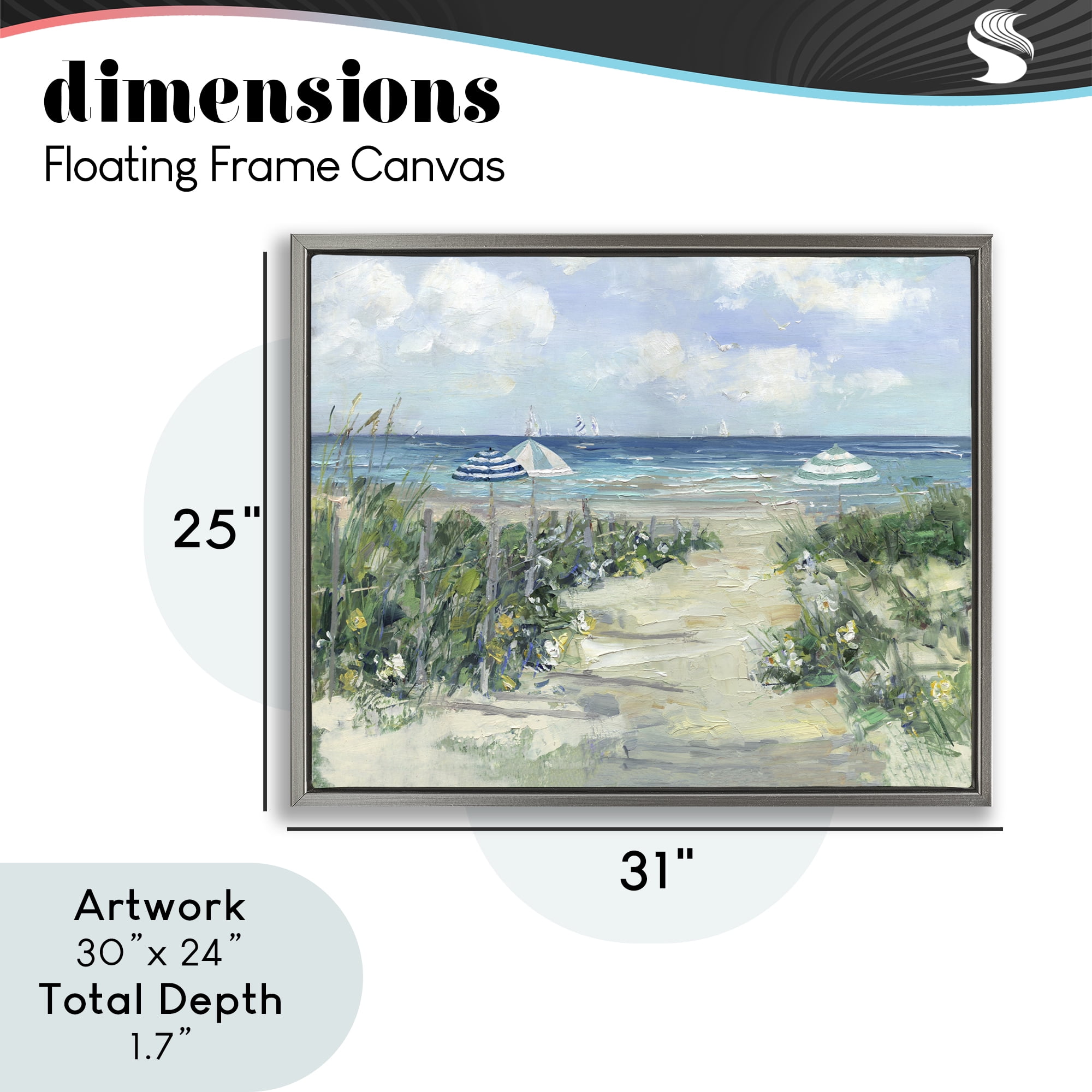 Stupell Industries Seaside Path To Striped Umbrellas Gray Framed Floater Canvas Wall Art, design by Sally Swatland