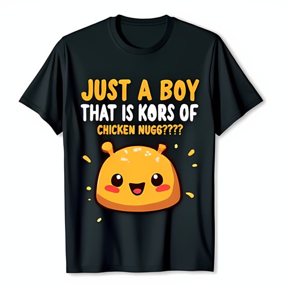 Funny Cartoon Chicken Nugget T-Shirt for Happy Nugget Design on Black Tee