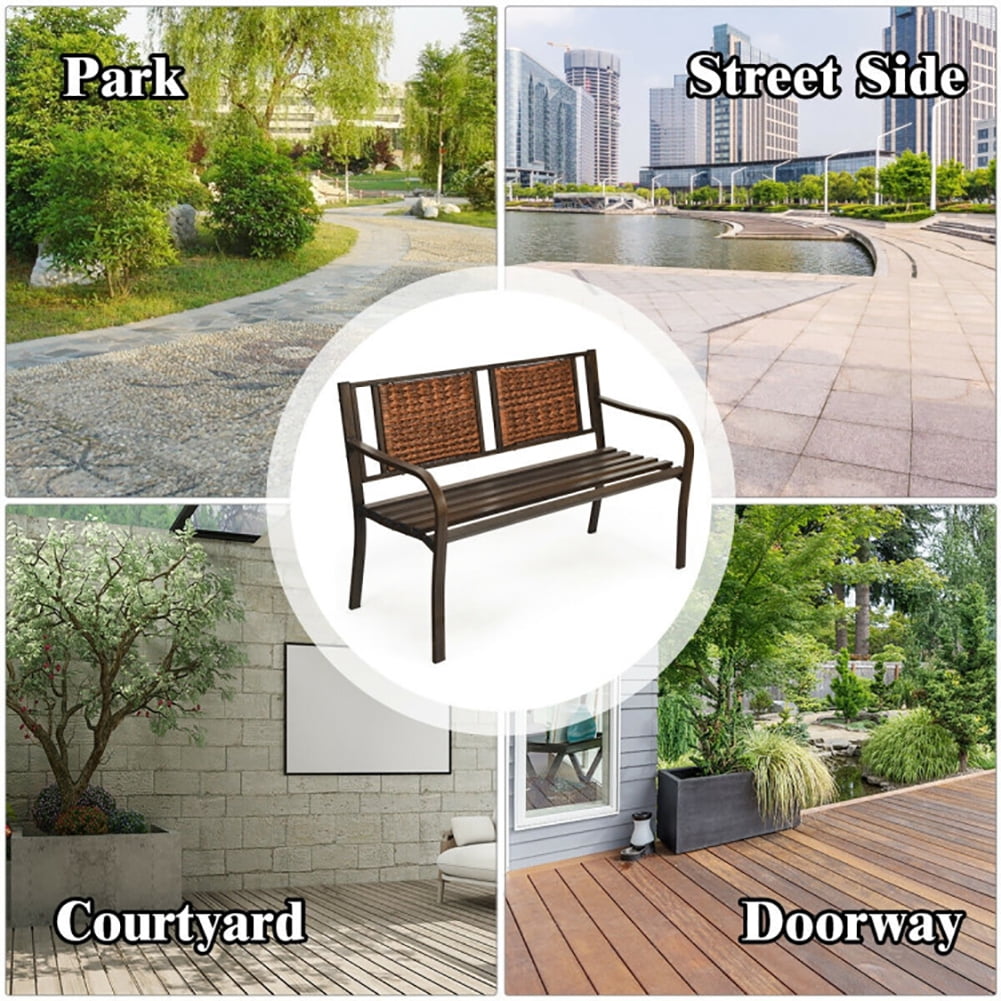 Aimee Lii Patio Garden Bench with Powder Coated Steel Frame, Outdoor Patio Furniture Aimee Lii Patio Garden Bench with Powder Coated Steel Frame, Outdoor Patio Furniture