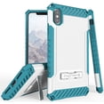 thumbnail image 1 of Case for iPhone Xs Max, White/Turquoise Tri-Shield Rugged Cover [with Metal Kickstand + Wrist Strap Lanyard] for Apple iPhone Xs Max (Size 6.5" model) (iPhone 10s Max), 1 of 6
