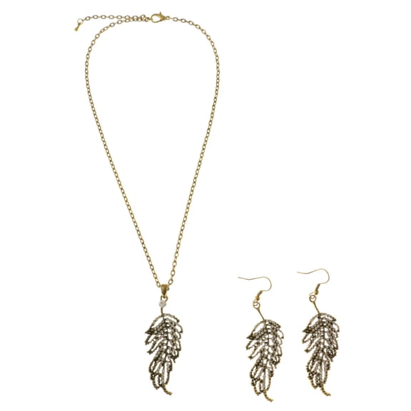 Mi Amore Leaves Adjustable Necklace-Earring-Set Gold-Tone