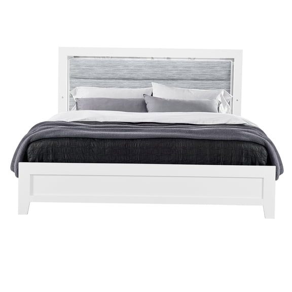 Modern White Queen Platform Bed Frame with LED Headboard, No Box Spring Needed
