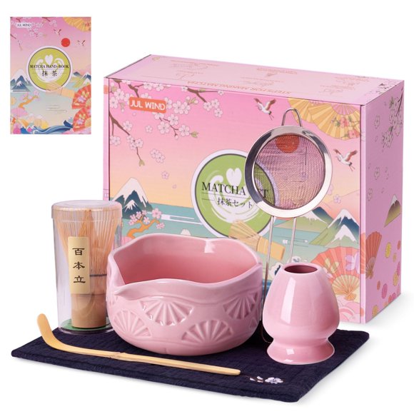 Set de batidor para matcha JUL WIND con cuenco de cerámica 530 ml rosa