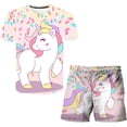 thumbnail image 1 of Conjuntos de ropa de unicornio para niños de verano, ropa para niños, camiseta de moda para niños + pantalones cortos bonitos, trajes de 2 uds, chándales de unicornio para niñas 8T Gao Jinjia LED, 1 of 2