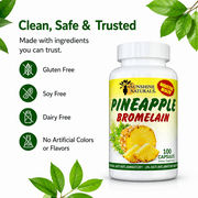 Sunshine Naturals Bromelain 1000mg Digestive Enzyme Supplement, Pineapple Enzyme, 100 Capsules, 1 Pack